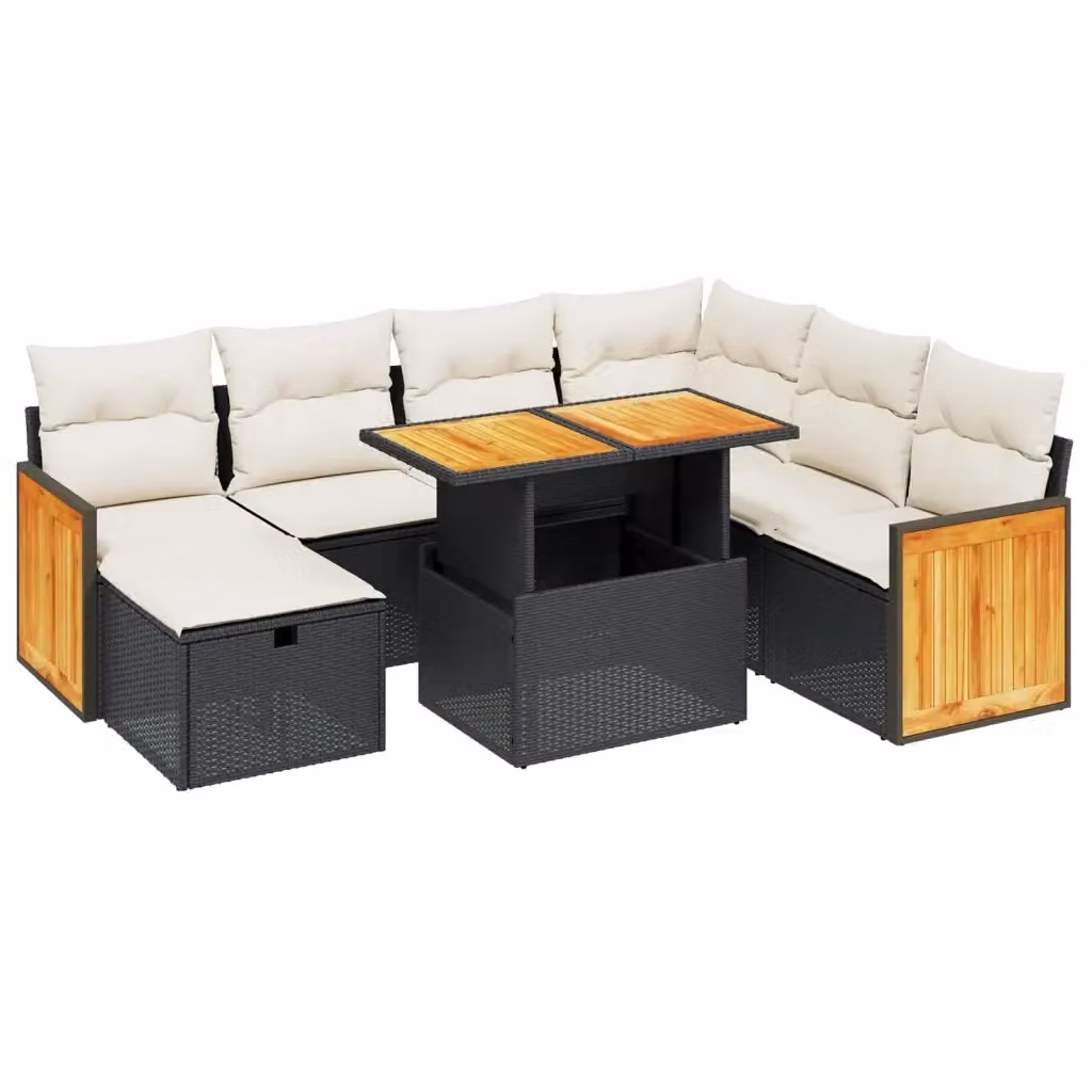 vidaXL Set Divani da Giardino 8 pz in Polyrattan Nero con Cuscini e Tavolino da Esterno – 2