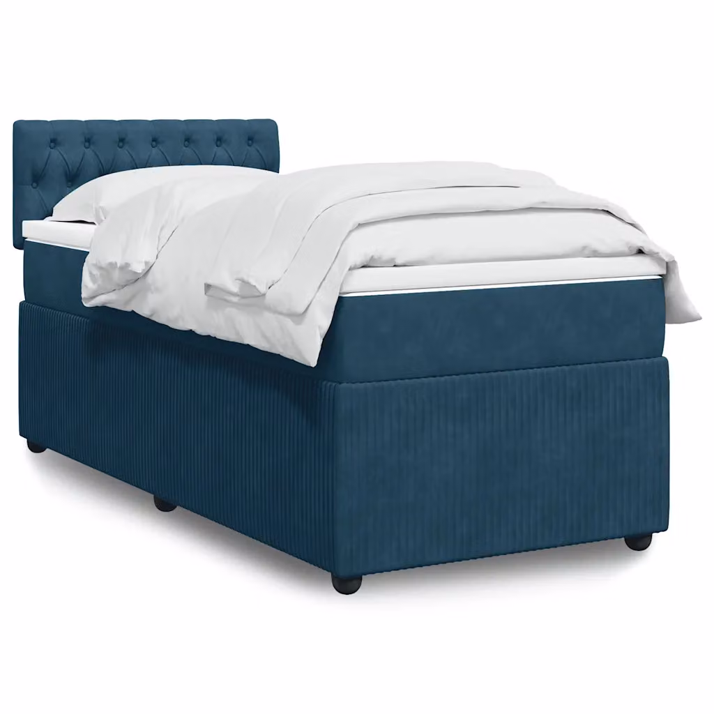 vidaXL Giroletto a Molle con Materasso Blu 90x190 cm in Velluto