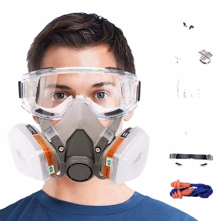 Maschera antigas a pieno facciale, silicone di alta qualità, classe di protezione N95, sistema a doppia filtrazione, copertura totale del viso, vestibilità universale