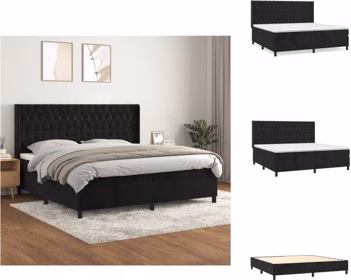 vidaXL Letto a molle con materasso nero 200x200 cm in velluto - Letti & Reti