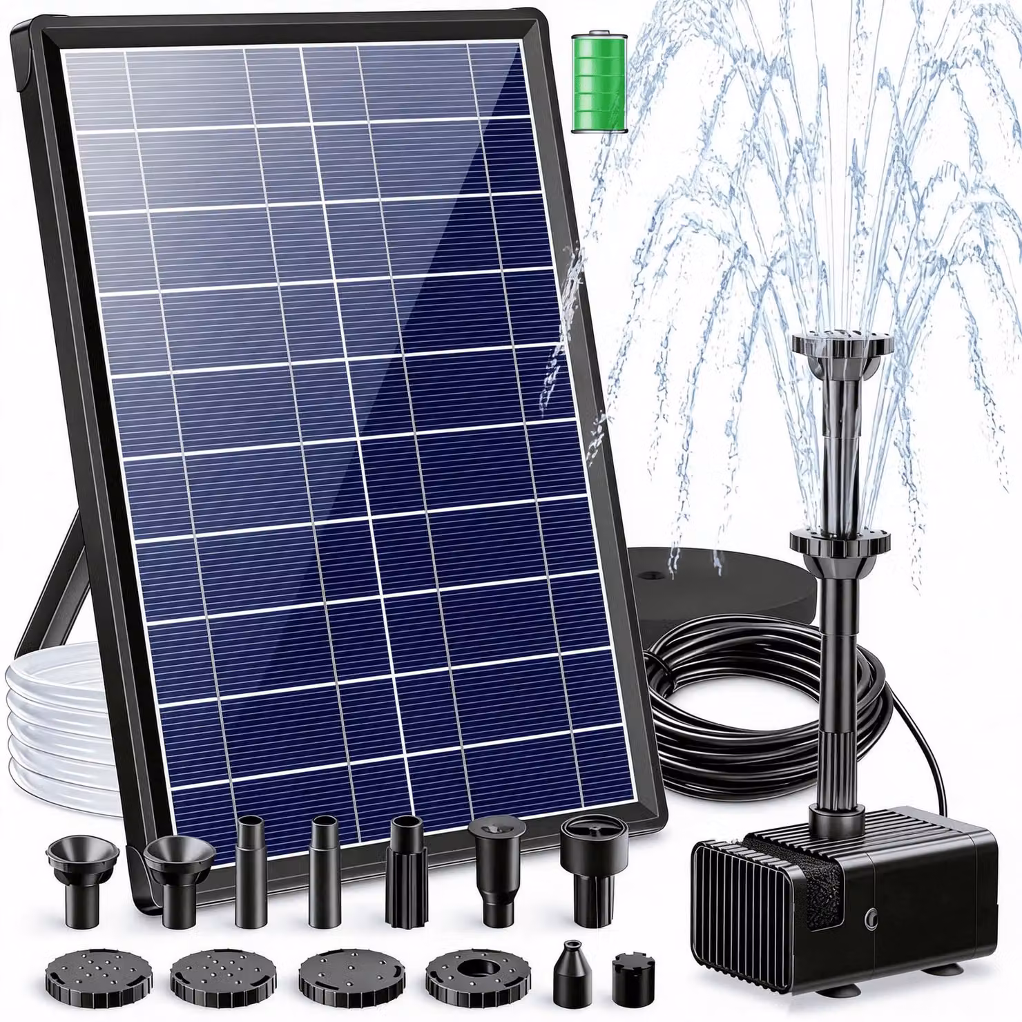 Fontana solare, fontana con batteria, pompa solare per laghetti da 7,5W