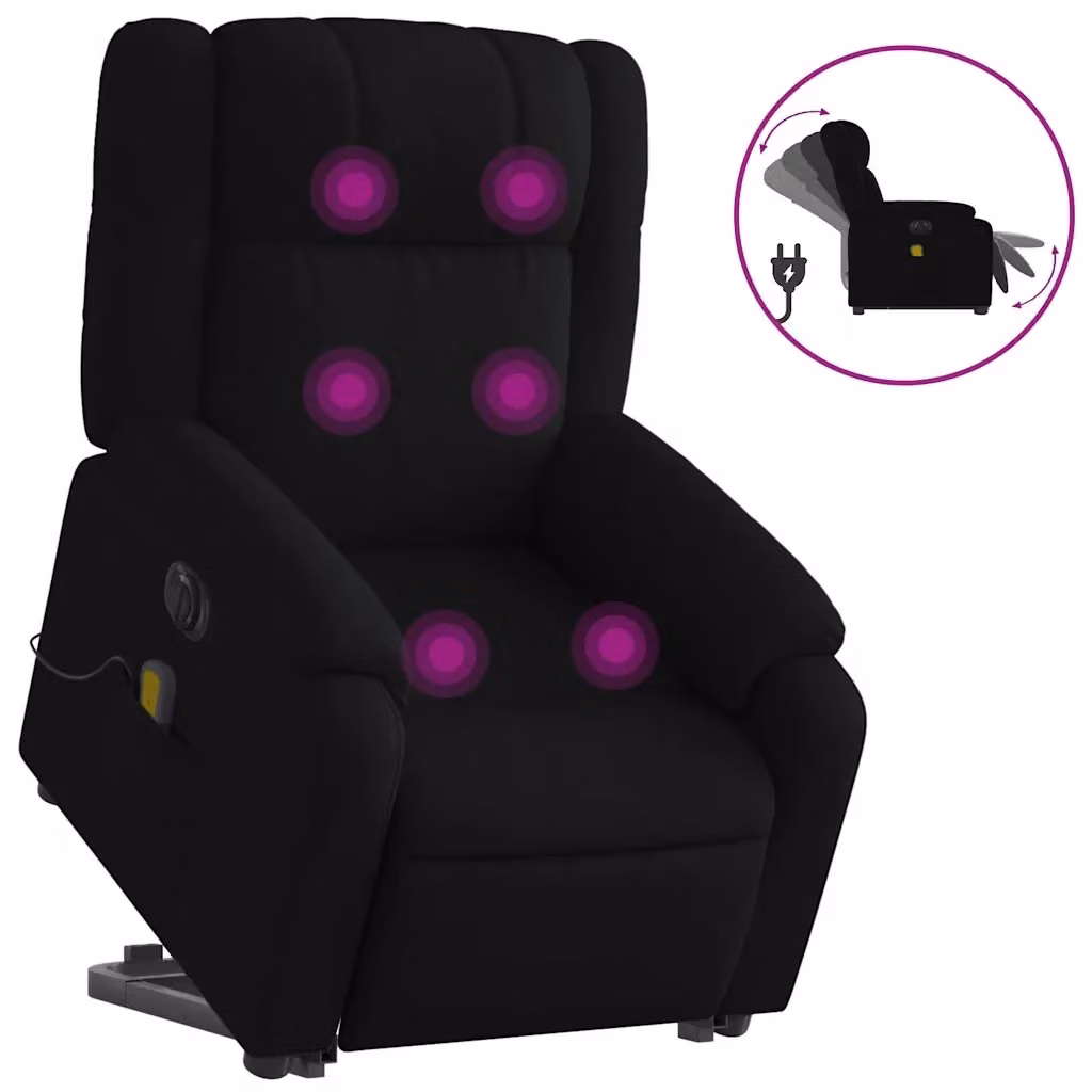 vidaXL Poltrona Alzapersona Elettrica con Massaggio Nera in Tessuto – 2