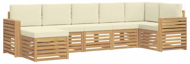 Set di divani da esterno, 7 pezzi, bianco e crema