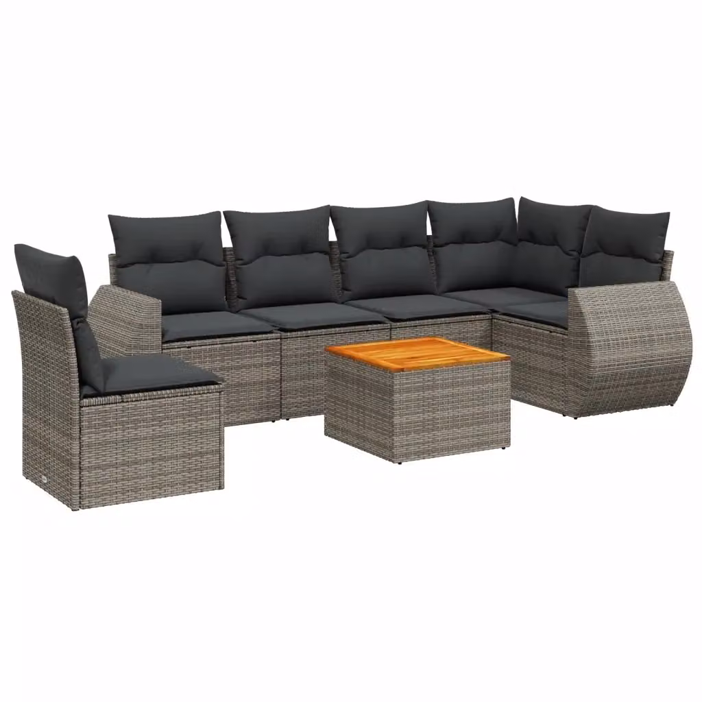 Set di divani da giardino vidaXL in polyrattan grigio con cuscini, tavolo e sedute a forma di L per esterno – 2