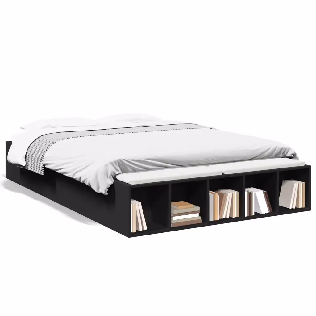 Letto moderno vidaXL in legno nero con doghe fisse e contenitore laterale L: 143 cm, P: 215,5 cm, H: 30 cm – 2
