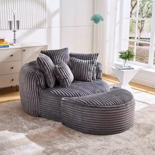 Divano letto ¨C Minimal ¨C Tessuto, 140x200cm, grigio, con pouf