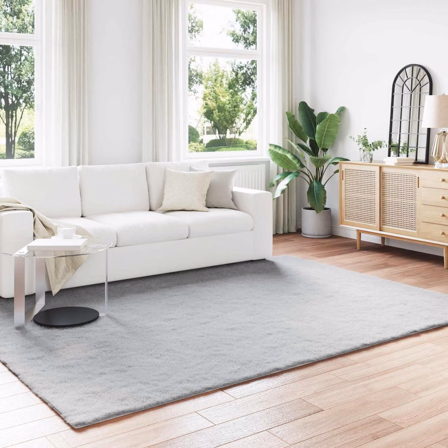 Tappeto antiscivolo in ecopelliccia di coniglio vidaXL OLITE Grigio, L: 340 cm x P: 240 cm