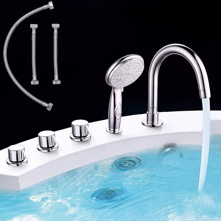 Set rubinetteria da bordo vasca a 5 fori Doccetta Rubinetteria da bagno a cascata Cromo