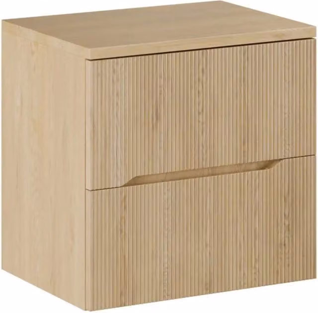 Set da bagno NATURA 60cm: mobile sottolavabo + piano per lavabo in aspetto legno chiaro scanalato verticalmente