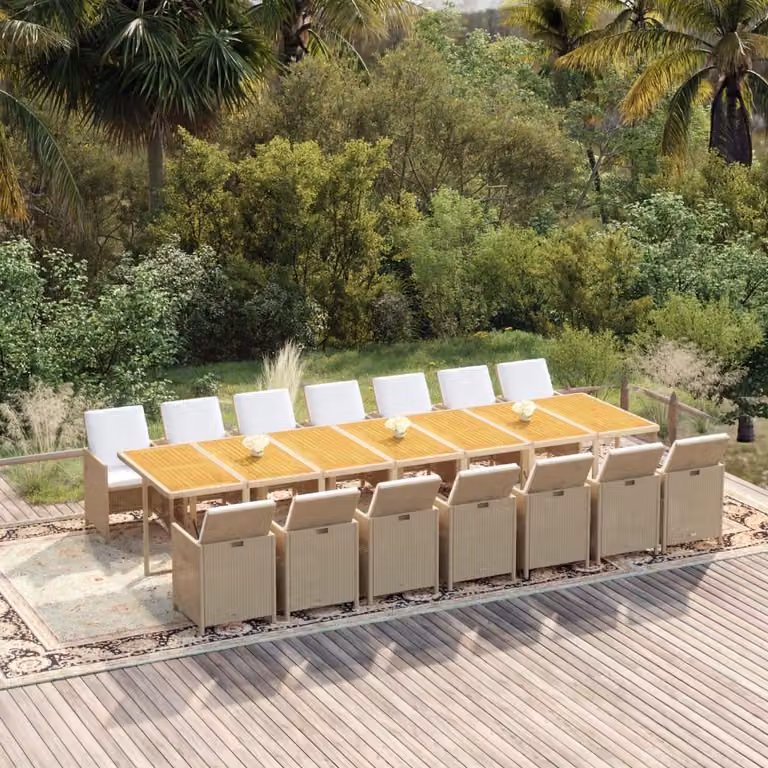 Maison Exclusive - Set da pranzo da giardino 15 pezzi con cuscini in polyrattan beige