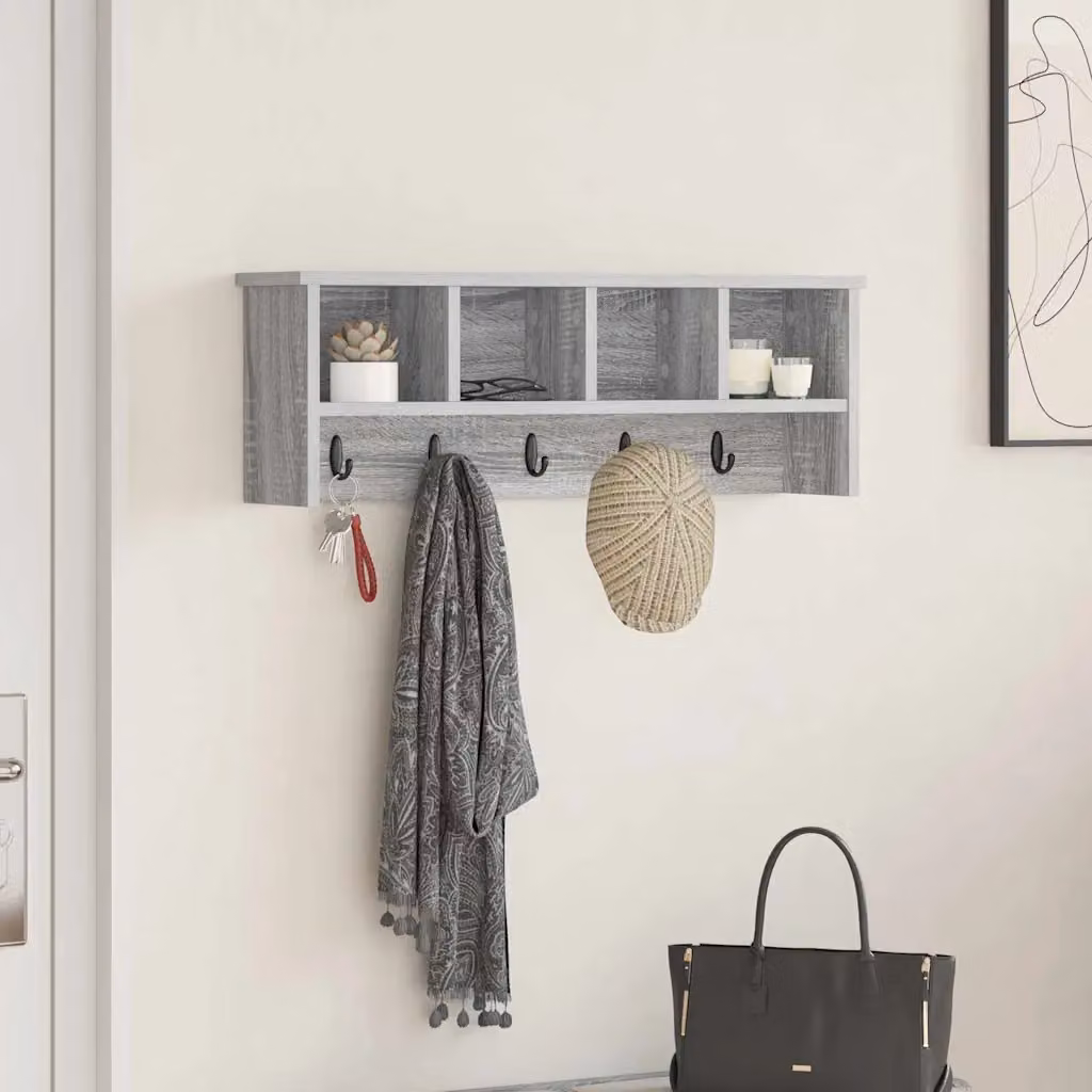 vidaXL Appendiabiti a muro moderno in MDF Grigio, L 75 x P 26 x H 16 cm
