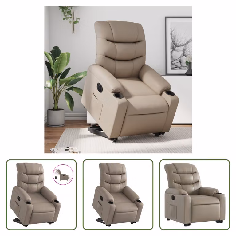 The Living Store Poltrona relax con supporto elettrico Cappuccino in ecopelle