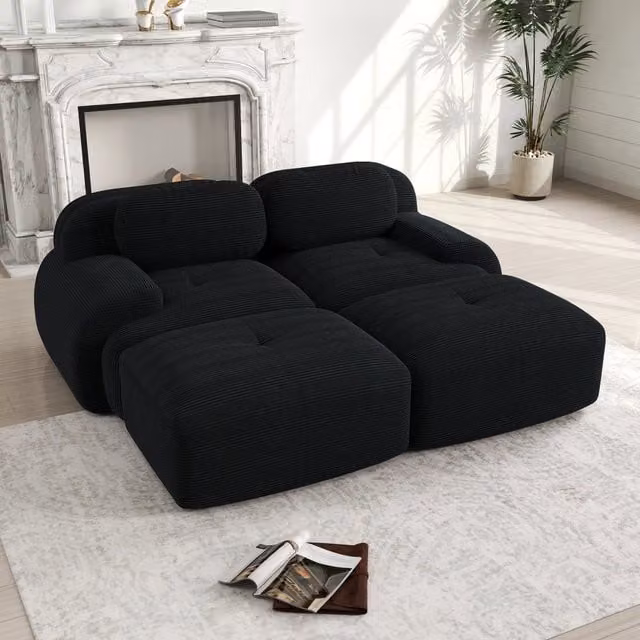Divano angolare modulare 208.0x178.0x70.0 cm ergonomico e senza struttura; in velluto a coste nero