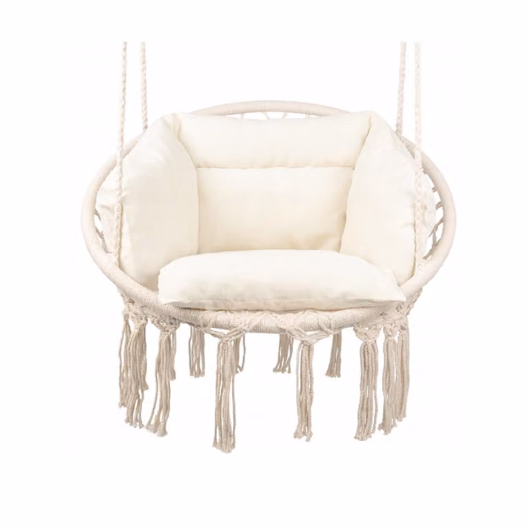 QLS sedia sospesa 2 anelli in acciaio con cuscino 150kg giardino interno beige 11298