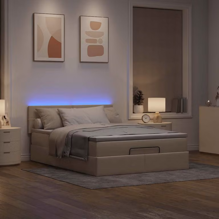 Maison Exclusive - Letto ottomano con materasso e LED Cream 140x200 cm Tessuto