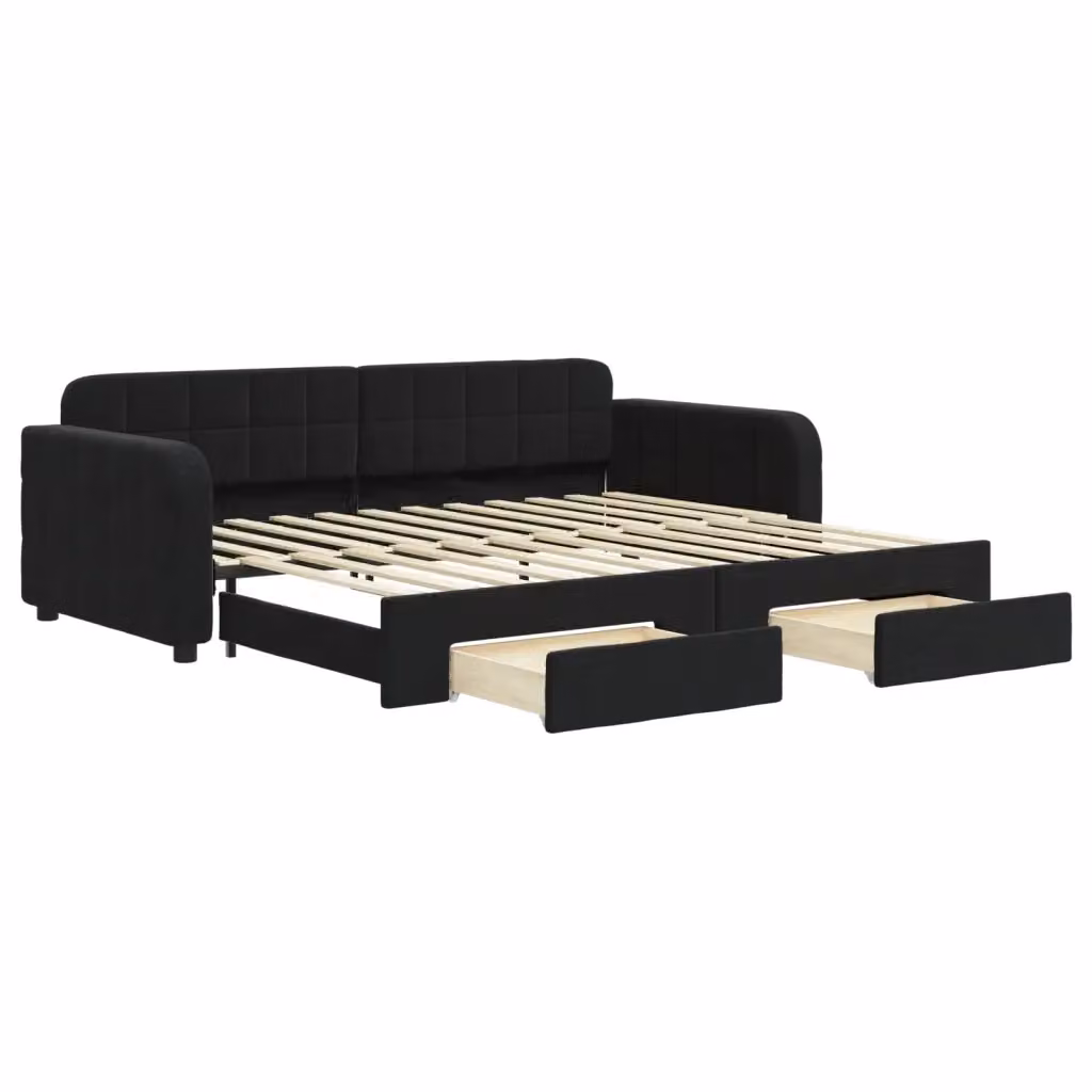 Divano Letto Estraibile vidaXL in Velluto Nero con Cassetti per Soggiorno e Camera da Letto L/P/H: 224 x 90 x 71 cm – 2