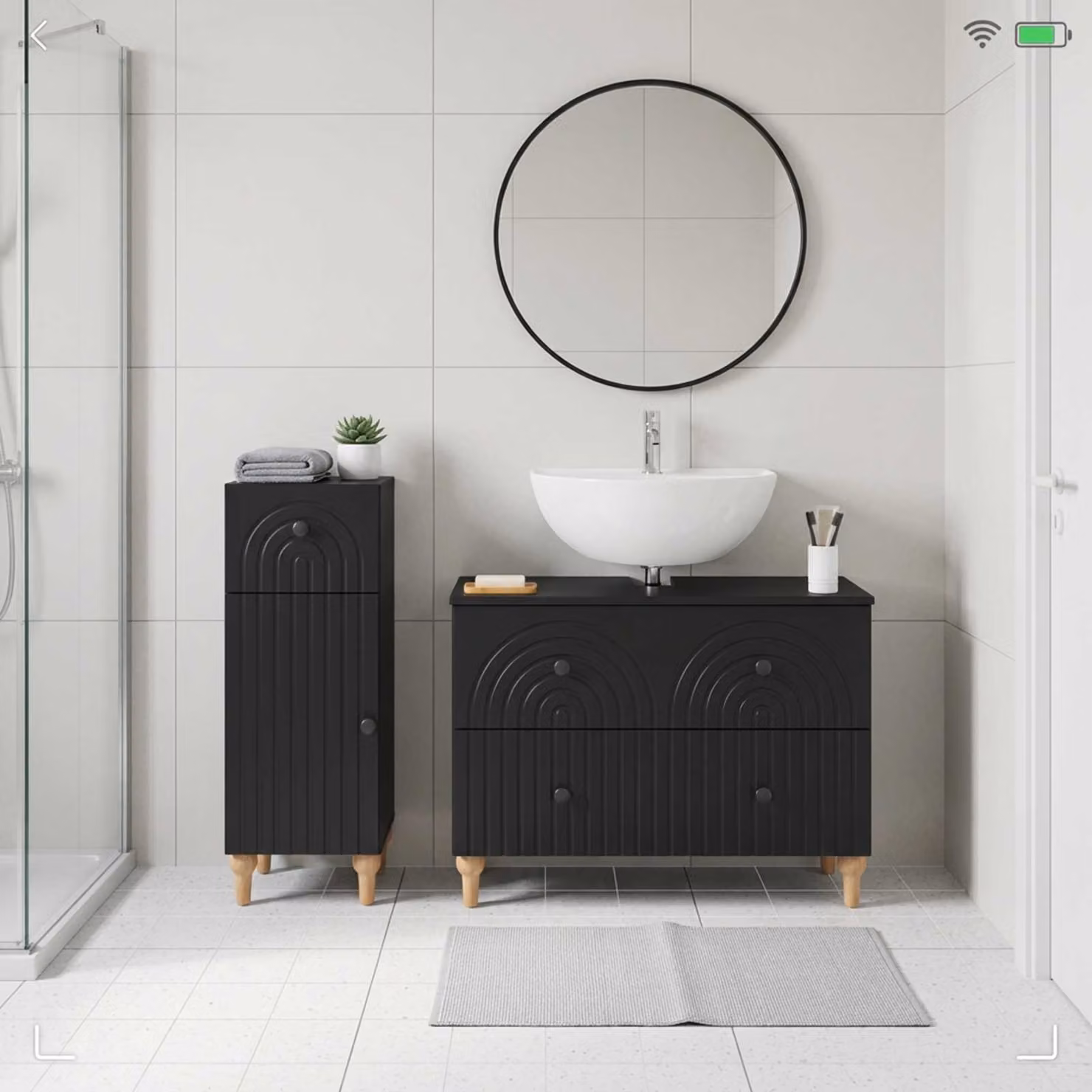 Set di mobili da bagno vidaXL ALKMAAR composto da 2 pezzi, vanità e mobiletto laterale, nero opaco