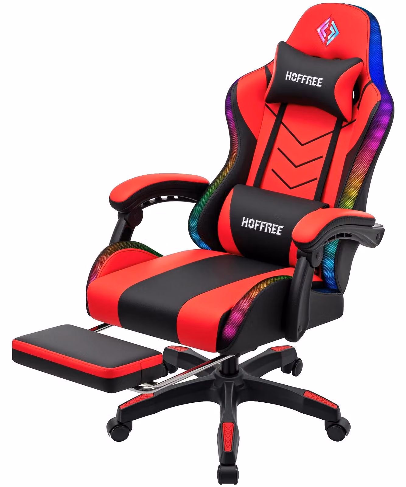 Sedia da gaming, design ergonomico, luci LED RGB, rosso