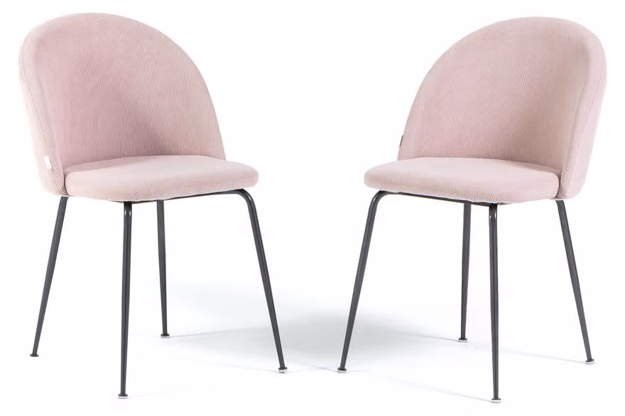 Set di 2 sedie da pranzo imbottite in velluto a coste, gambe in metallo, design elegante per cucina, sala da pranzo, bar e ristoranti - SARA - rosa chiaro/grigio scuro
