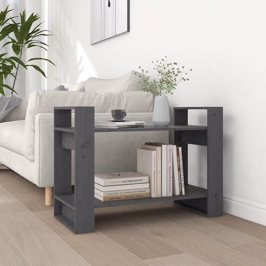 Libreria/Divisorio vidaXL in Legno Massello di Pino Grigio, Stile Rustico, L 80 cm x P 35 cm x H 56,5 cm