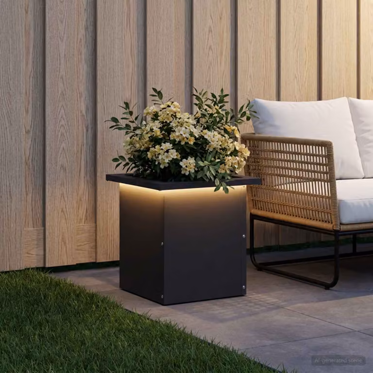 Fioriera da giardino moderna vidaXL con LED in acciaio nero L/P/H: 30 x 30 x 30 cm