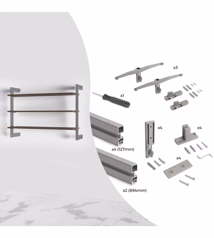 Emuca Kit struttura modulare Zero con ferramenta per montaggio a parete in alluminio e plastica, grigio opaco