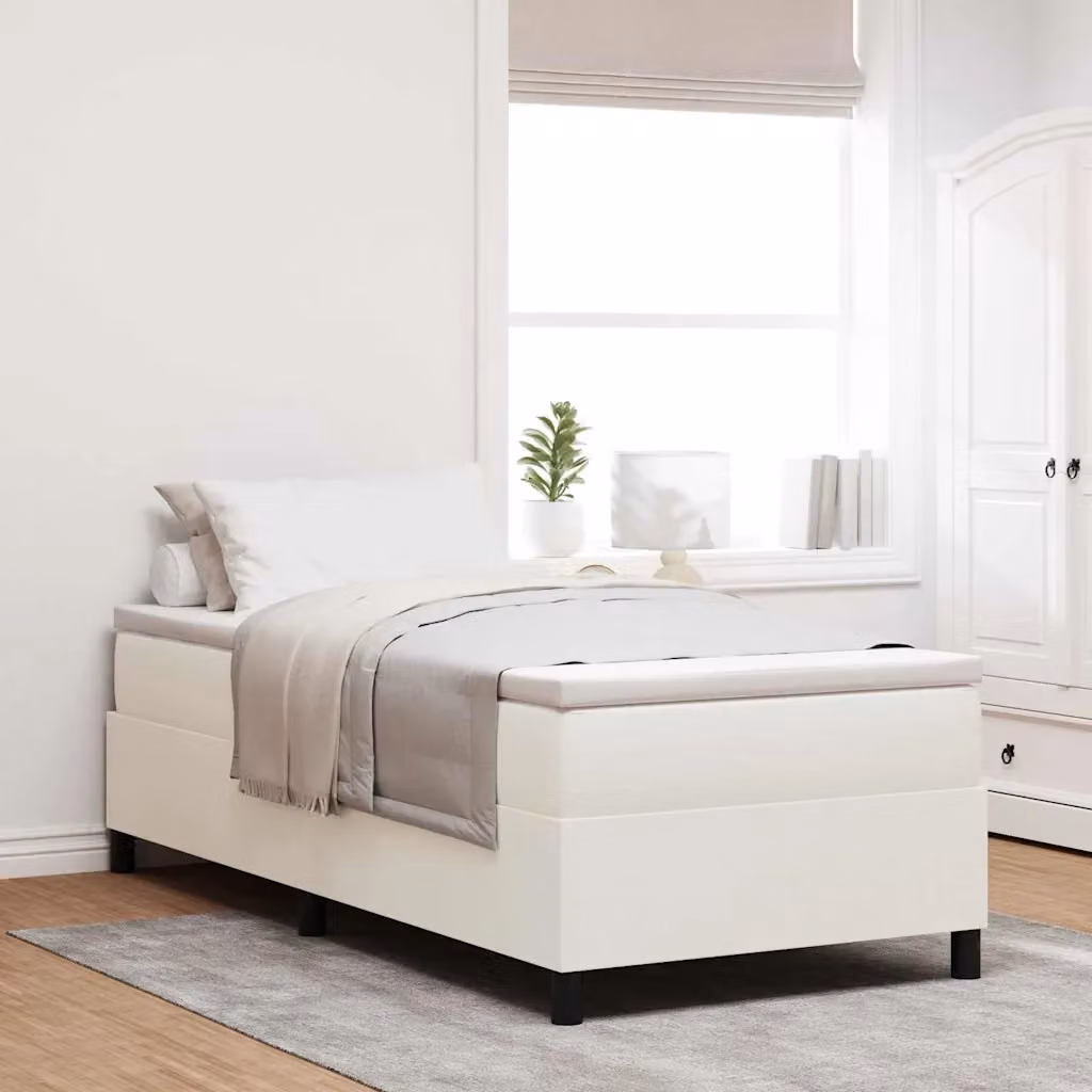 Letto a molle vidaXL in tessuto cord beige e bianco L: 80 cm, P: 200 cm, H: 203 cm