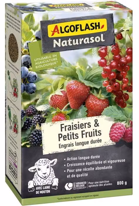 Fertilizzante per fragole e frutti di bosco ALGOFLASH NATURASOL, a lento rilascio, 800 g, UAB