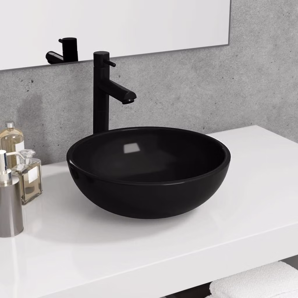 The Living Store Lavabo in vetro temperato 35x12 cm nero
