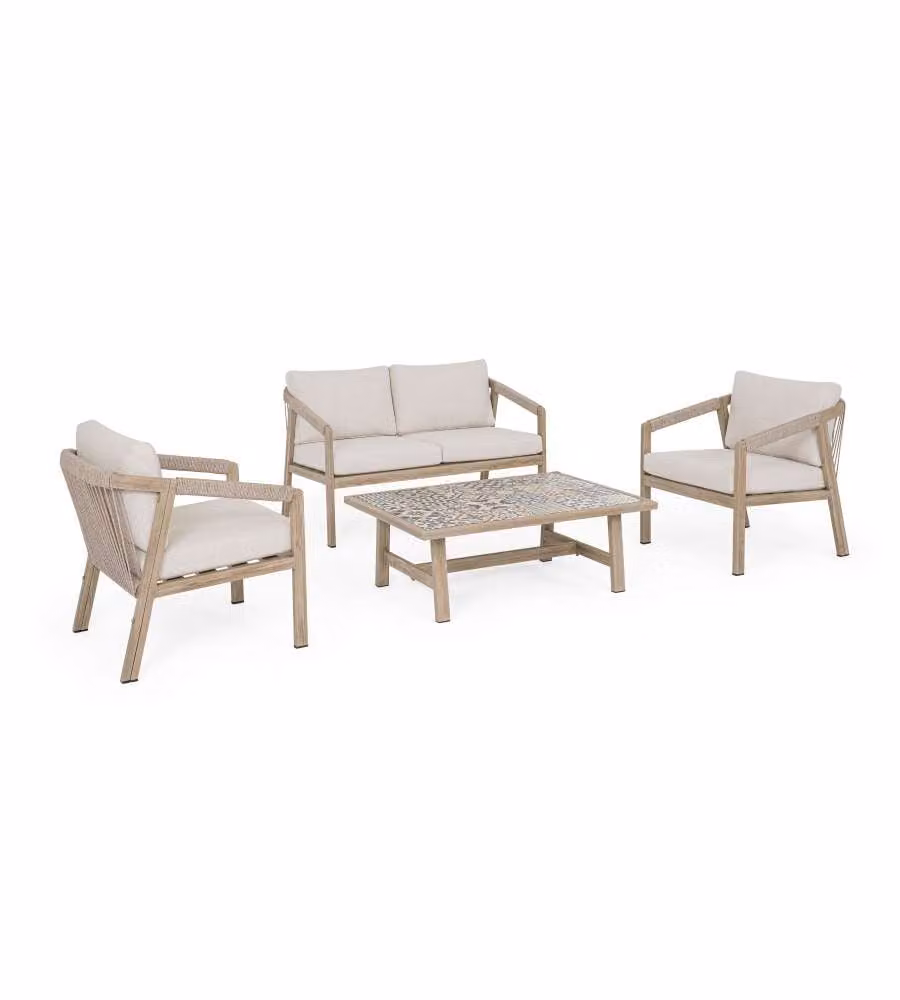 Set da giardino Bizzotto Kalimera 5 posti in alluminio e porcellana beige effetto legno