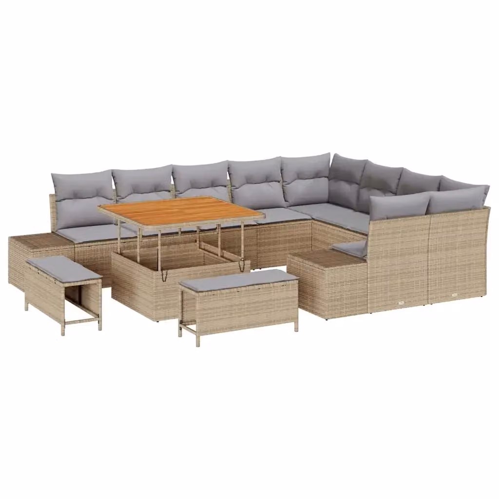 Set Divano da Giardino vidaXL a forma a U con 11 posti, colore Beige, con cuscini inclusi e struttura in metallo e legno di acacia – 2