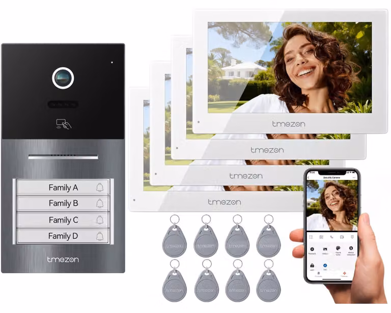 Kit videocitofono per case familiari (adatto a case con più appartamenti) - Risoluzione HD 1080p - Schermo touchscreen da 7 pollici - Utilizzabile sia all'interno che all'esterno