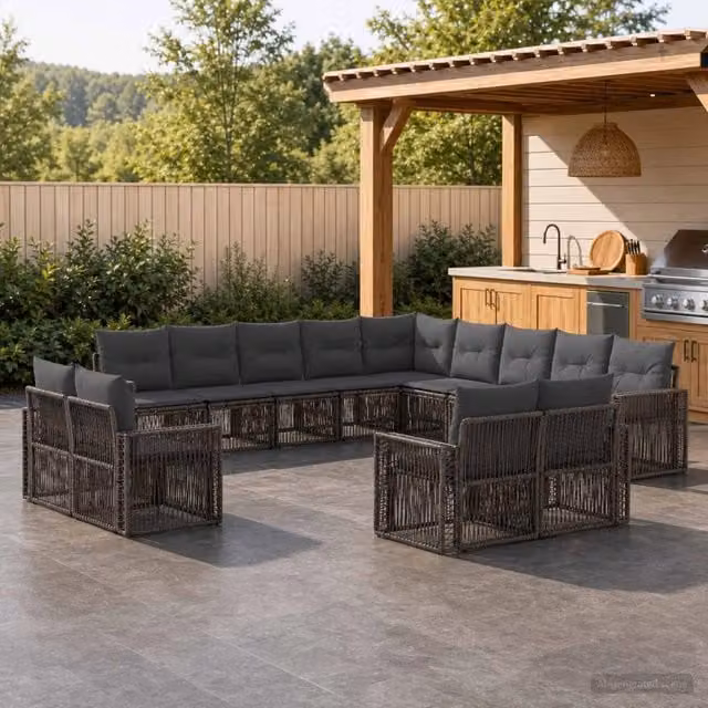 Set Divano da Giardino a L con 13 Pezzi vidaXL in Polyrattan Grigio e Antracite con Cuscini e Struttura in Metallo