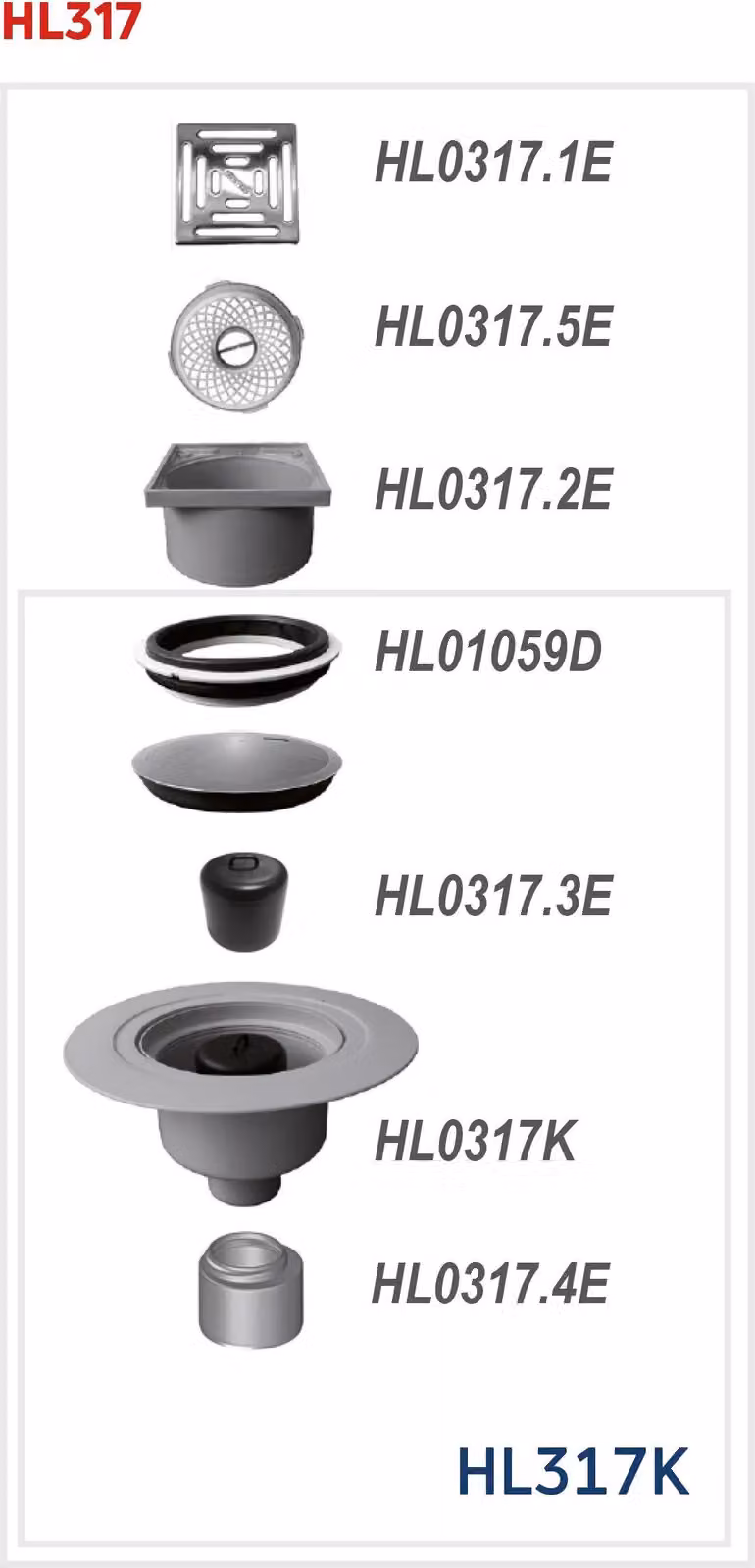 Scarico a pavimento HL Hutterer & Lechner, DN50/75/110 con uscita verticale, con flangia isolante, s