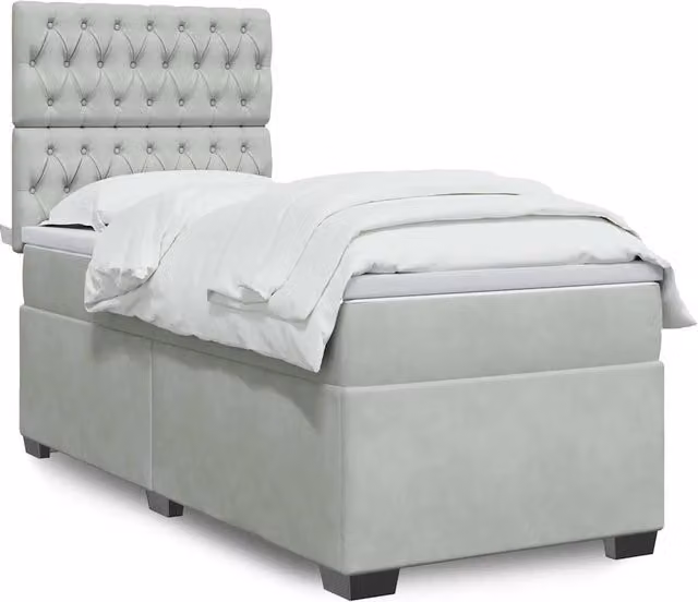 Letto contenitore ibrido vidaXL con materasso a molle insacchettate e rivestimento in velluto grigio e bianco, L/P: 90 x 200 cm