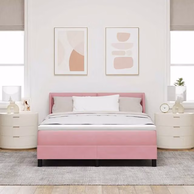 Letto Ibrido con Testiera in Velluto Rosa vidaXL L/P: 160 x 200 cm