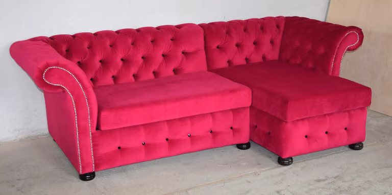 Design Chesterfield Ecksofa Eckcouch Couch Rosa Textil Sofa Couchen Sofas Stoff