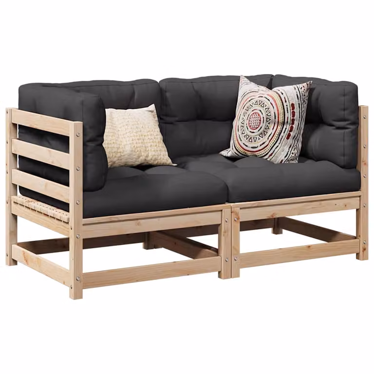 Set di divani da giardino vidaXL a forma di L in legno di pino con cuscini inclusi, marrone e grigio