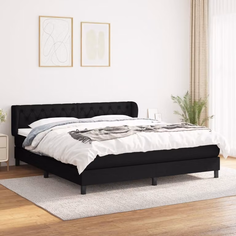 The Living Store Letto a molle con materasso nero 160x200 cm in tessuto