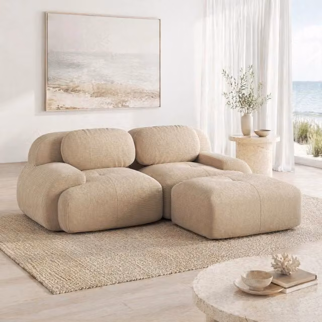 Divano angolare modulare senza struttura in velluto a coste beige 208×178×70 cm