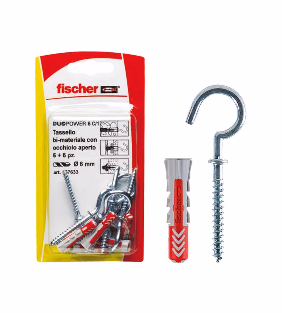 Set di 6 tasselli bimateriale Fischer Duopower 6 C 1 K con occhiello aperto per cemento e uso universale – 2