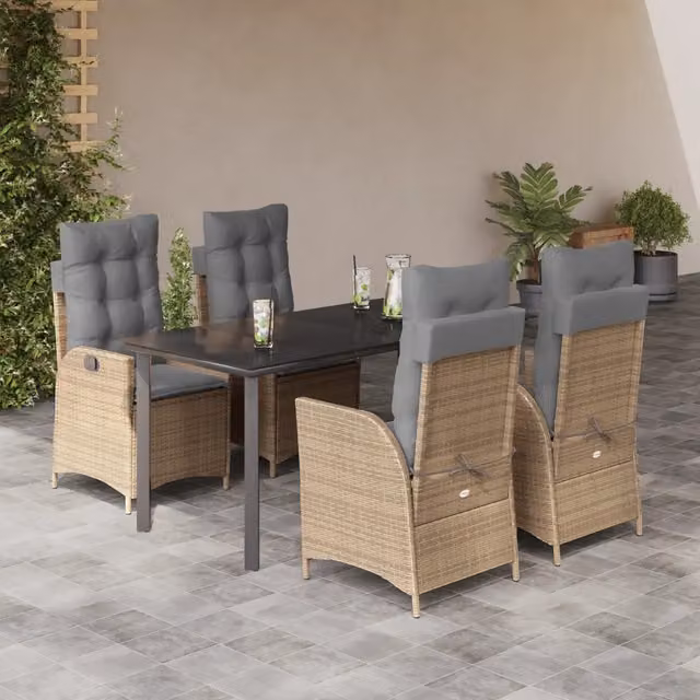 Set da Pranzo da Giardino VIDAXL in Polyrattan con Tavolo in Vetro e 5 Sedute con Cuscini Beige – 1