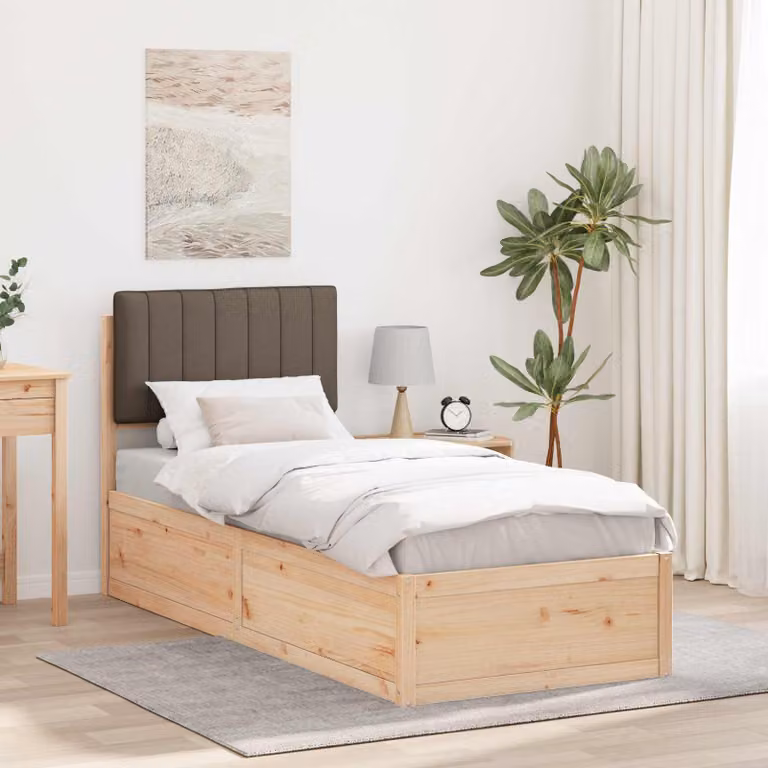 Letto con Testiera Rivestita in Tessuto e Pino Massello vidaXL, Colore Beige o Grigio, L/P/H: 80 x 200 x 85,5 cm