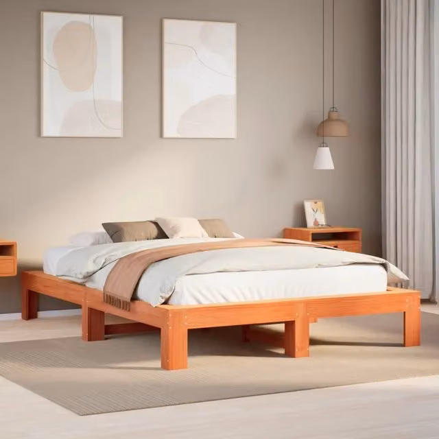 Letto senza Materasso-Struttura Letto Marrone Cera 140x190 cm in Legno di Pino 548657