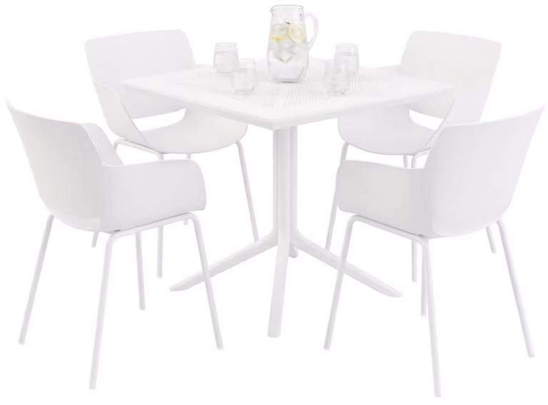 Set di mobili da giardino Lirra con 4 sedie | Colore: Bianco | Dimensioni: 196x80x80 cm