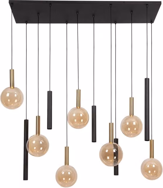 Lampada sospesa moderna JOSIANE Lucide nera con 12 luci GU10+G9 in metallo e vetro trasparente