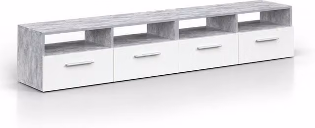 Mobile TV Diego Vicco in legno e finitura cemento grigio, stile moderno, L: 190 cm, P: 38 cm, H: 33,2 cm – 1