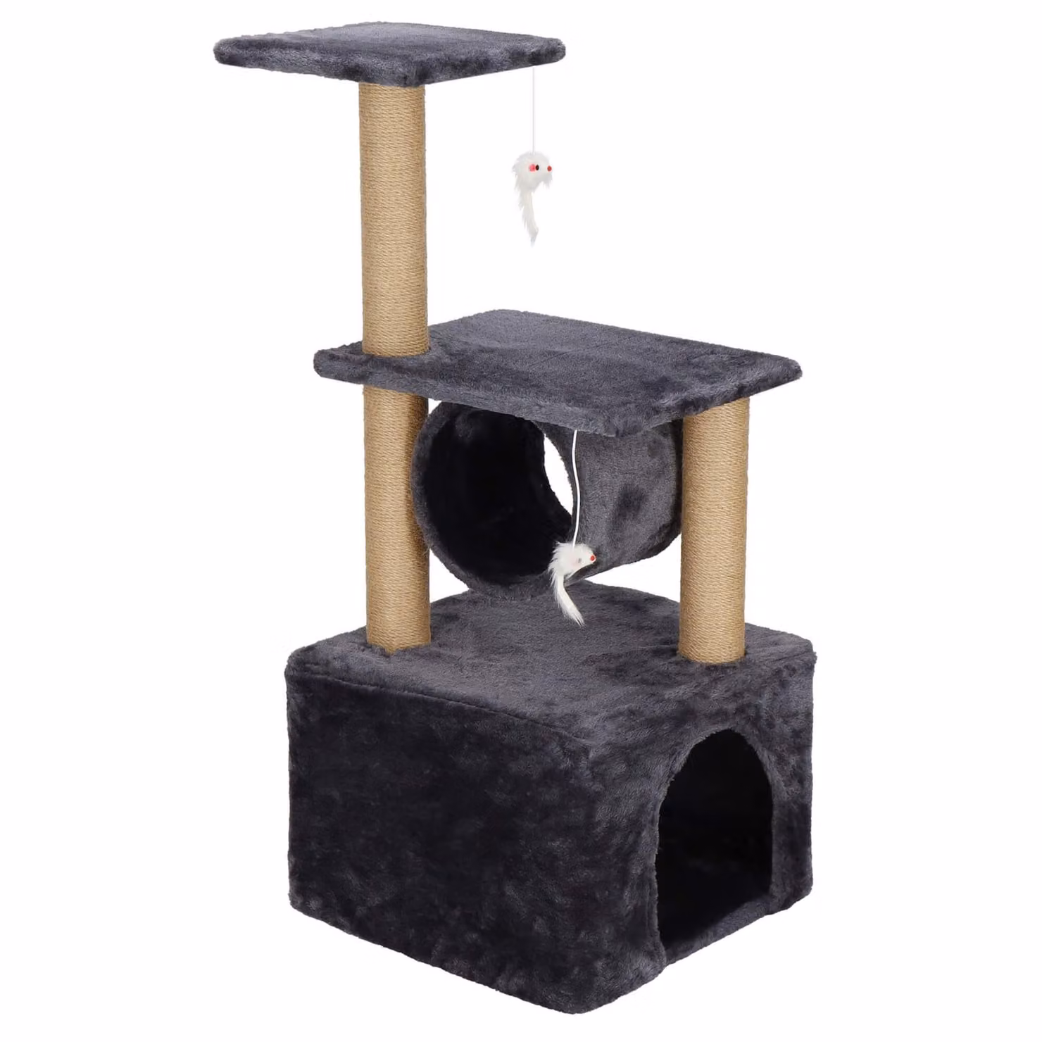 Springos® Tiragraffi per gatti Casa per gatti 2 piattaforme Gioco per topi 92 cm