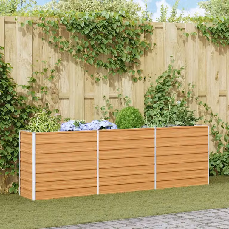 Letto rialzato da giardino vidaXL in acciaio galvanizzato Marrone Chiaro L 240 cm x P 40 cm x H 77 cm