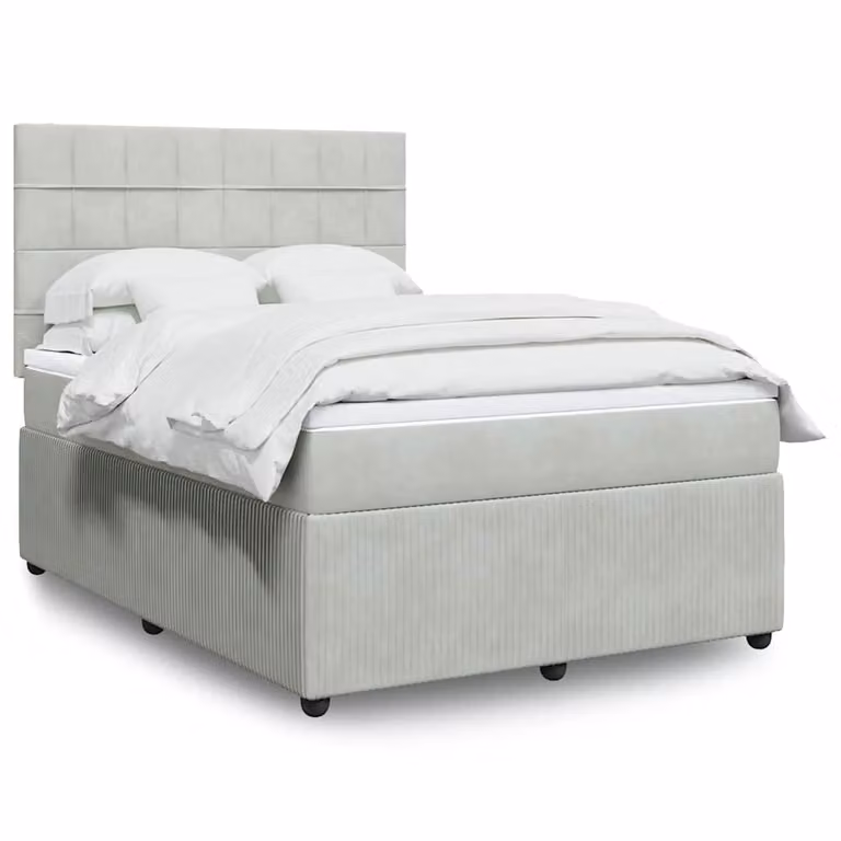 vidaXL Giroletto a Molle con Materasso in Velluto Grigio e Bianco L/P: 160 x 200 cm